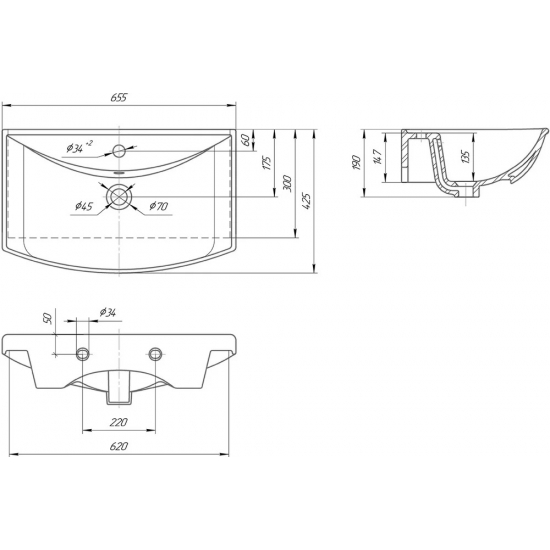 Тумба с раковиной AQWELLA Barcelona 65 с бельевой корзиной