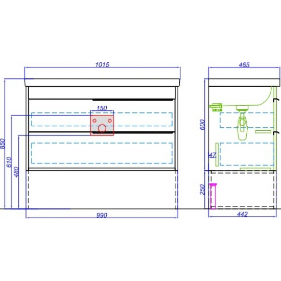 Тумба с раковиной AQWELLA Fargo 100 дуб балтийский
