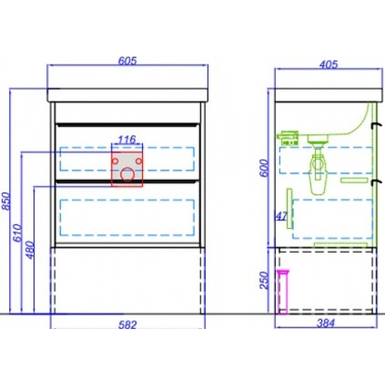 Тумба с раковиной AQWELLA Fargo 60 дуб балтийский