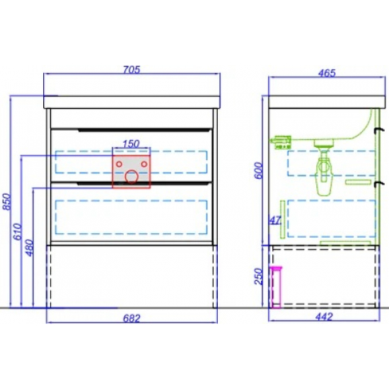 Тумба с раковиной AQWELLA Fargo 70 дуб балтийский