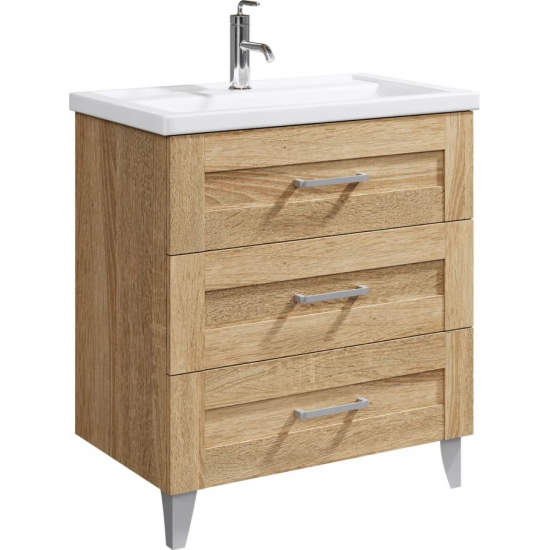 Тумба с раковиной AQWELLA Foster 80 напольная, дуб сонома