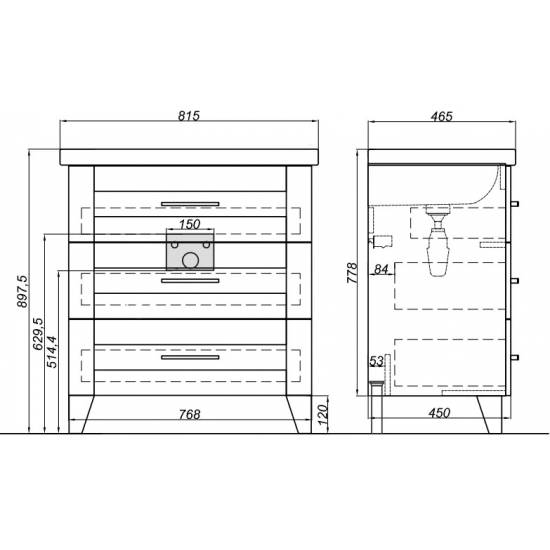 Тумба с раковиной AQWELLA Foster 80 напольная, дуб сонома