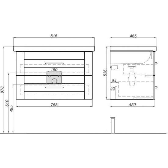 Тумба с раковиной AQWELLA Foster 80 подвесная, дуб сонома