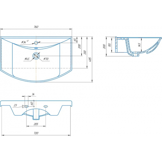 Тумба с раковиной AQWELLA Franchesca 75