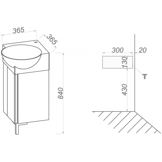Тумба с раковиной AQWELLA Porto 45 угловая, белая, фурнитура белая
