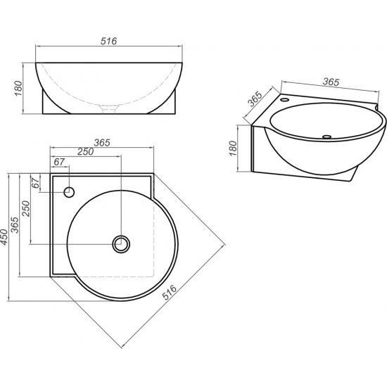 Тумба с раковиной AQWELLA Porto 45 угловая, белая, фурнитура белая