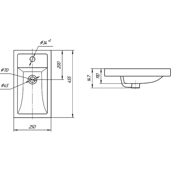 Тумба с раковиной AQWELLA Urban 45 подвесная, белая глянцевая