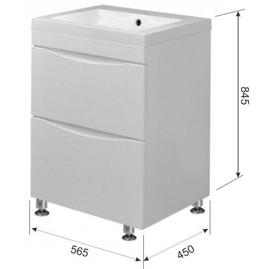 Тумба с раковиной AURA Андрея 58-2 напольная, белая 