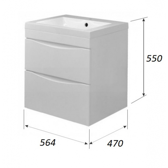 Тумба с раковиной AURA Андрея 58-2 пд подвесная, белая