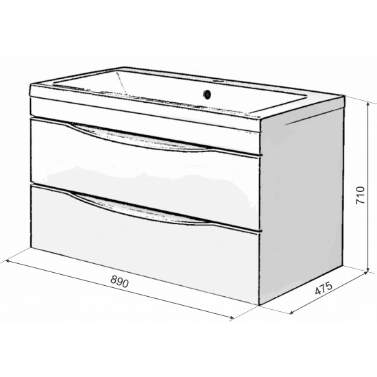 Тумба с раковиной AURA Андрея 90-2 пд подвесная, белая