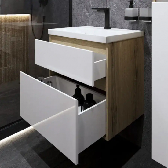 Тумба с раковиной AURA Аврора 60-2 пд подвесная, белая