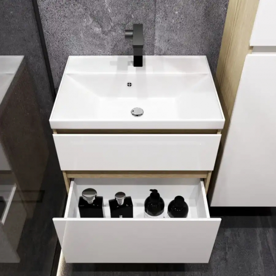 Тумба с раковиной AURA Аврора 60-2 пд подвесная, белая