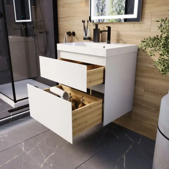 Тумба с раковиной AURA Лаура 60-2 пд подвесная, белая