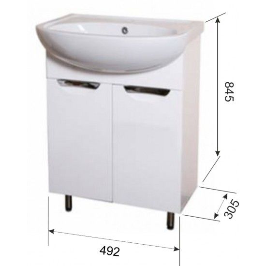 Тумба с раковиной AURA Люкс 55 напольная, белая