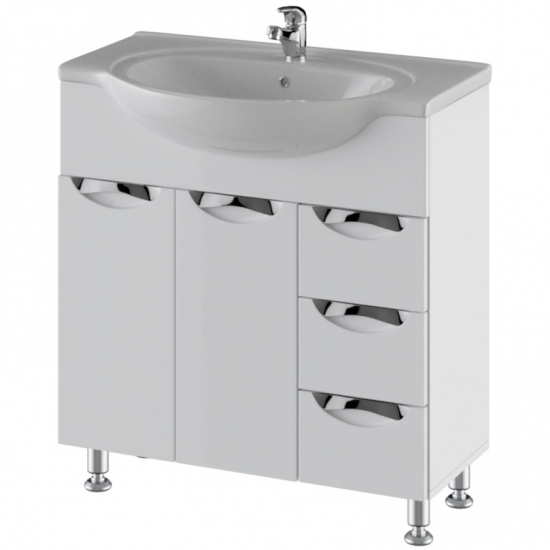 Тумба с раковиной AURA Люкс 80-3 напольная, белая