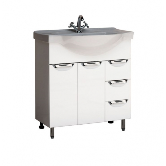 Тумба с раковиной AURA Люкс 80-3 напольная, белая