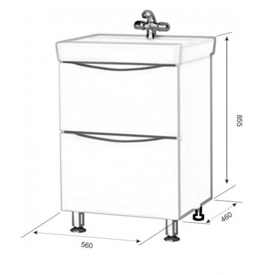 Тумба с раковиной AURA Палермо 60-2 напольная, белая