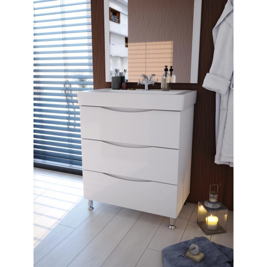 Тумба с раковиной AURA Палермо 80-3 напольная, белая