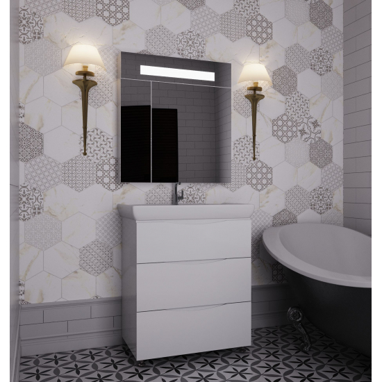 Тумба с раковиной AURA Палермо 80-3 напольная, белая