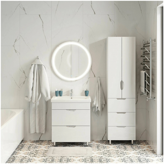 Тумба с раковиной AURA Техно 60-2 напольная, белая