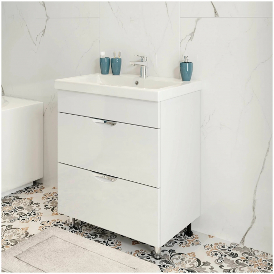 Тумба с раковиной AURA Техно 70-2 напольная, белая