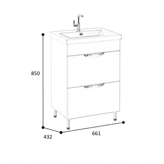 Тумба с раковиной AURA Техно 70-2 напольная, белая