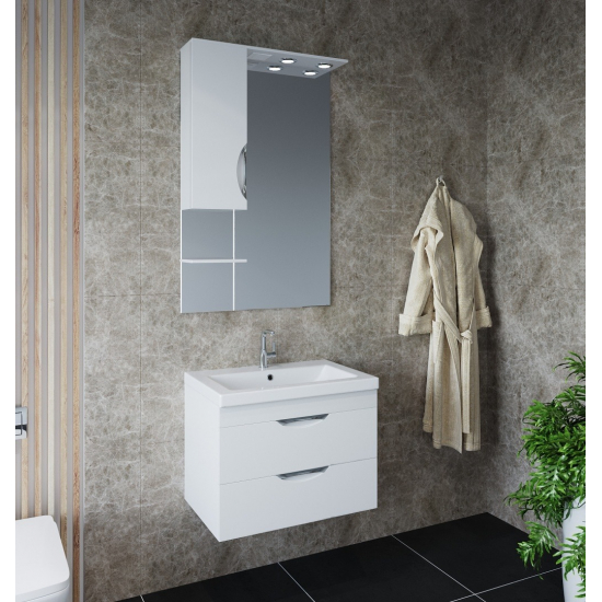 Тумба с раковиной AURA Техно 70-2 пд подвесная, белая