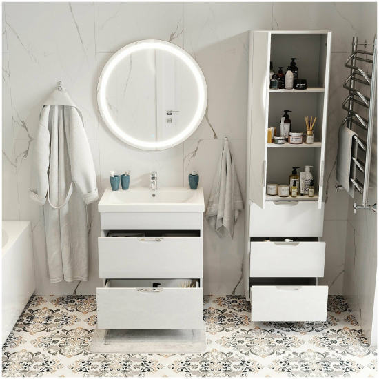 Тумба с раковиной AURA Техно 80-2 напольная, белая