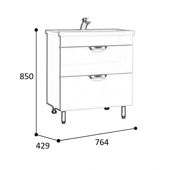Тумба с раковиной AURA Техно 80-2 напольная, белая