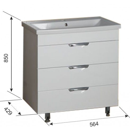 Тумба с раковиной AURA Техно 80-3 напольная, белая