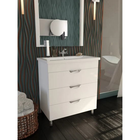 Тумба с раковиной AURA Техно 80-3 напольная, белая