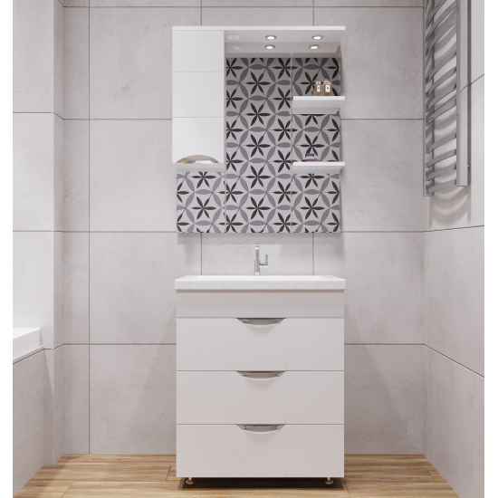 Тумба с раковиной AURA Техно 80-3 напольная, белая