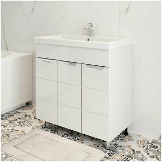 Тумба с раковиной AURA Техно 80 напольная, белая