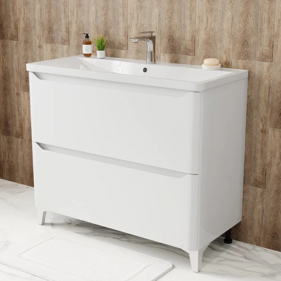Тумба с раковиной AURA Токио 100-2 напольная, белая