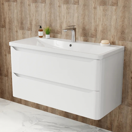 Тумба с раковиной AURA Токио 100-2 пд подвесная, белая