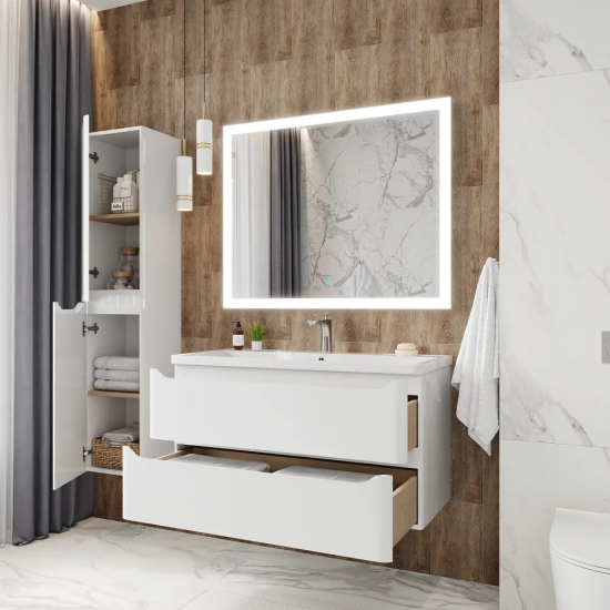 Тумба с раковиной AURA Токио 100-2 пд подвесная, белая