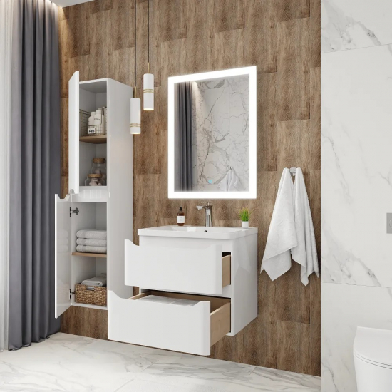 Тумба с раковиной AURA Токио 60-2 пд подвесная, белая