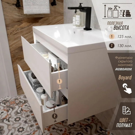 Тумба с раковиной AURA Vanessa 60-2 пд подвесная, белая