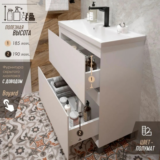 Тумба с раковиной AURA Vanessa 80-2 напольная, белая