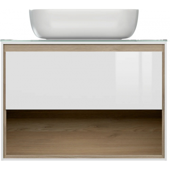 Тумба с раковиной CERSANIT Louna 80 светлое дерево, со столешницей