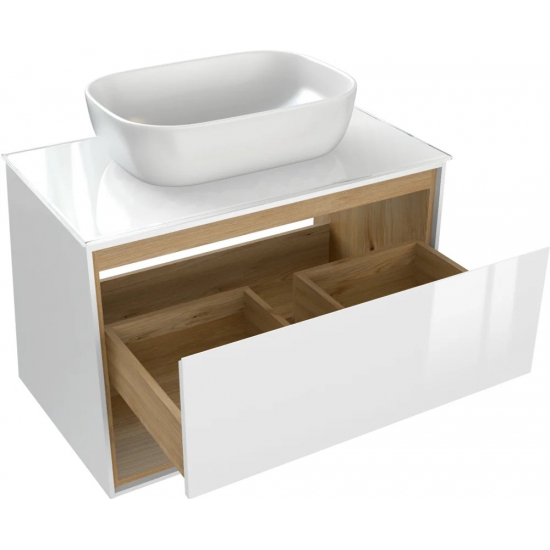 Тумба с раковиной CERSANIT Louna 80 светлое дерево, со столешницей