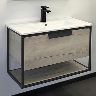 Тумба с раковиной COMFORTY Бонн 75 подвесная, дуб дымчатый, графит
