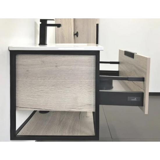 Тумба с раковиной COMFORTY Бонн 75 подвесная, дуб дымчатый, графит