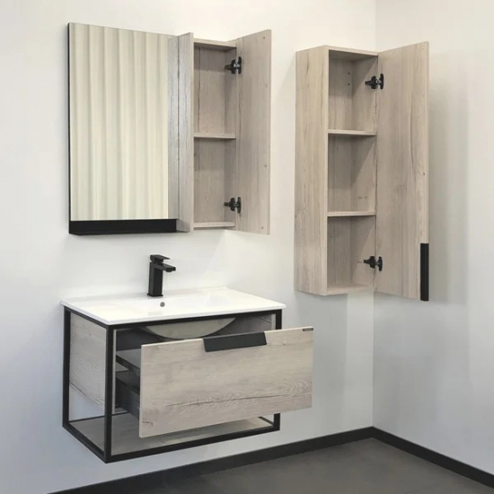 Тумба с раковиной COMFORTY Бонн 75 подвесная, дуб дымчатый, графит