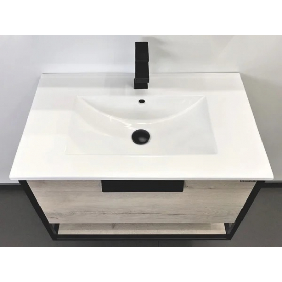 Тумба с раковиной COMFORTY Бонн 75 подвесная, дуб дымчатый, графит