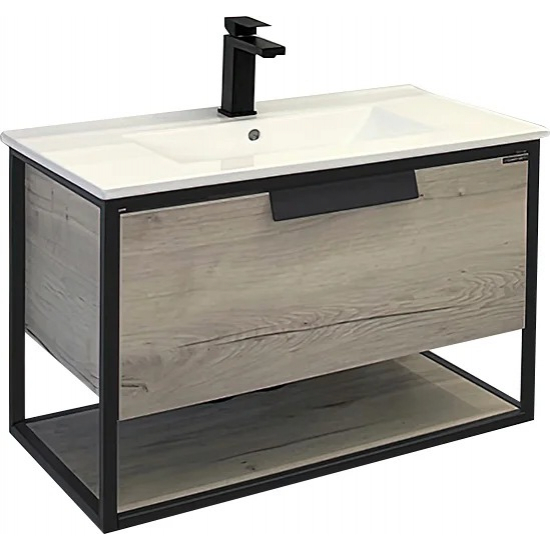 Тумба с раковиной COMFORTY Бонн 75 подвесная, дуб дымчатый, графит