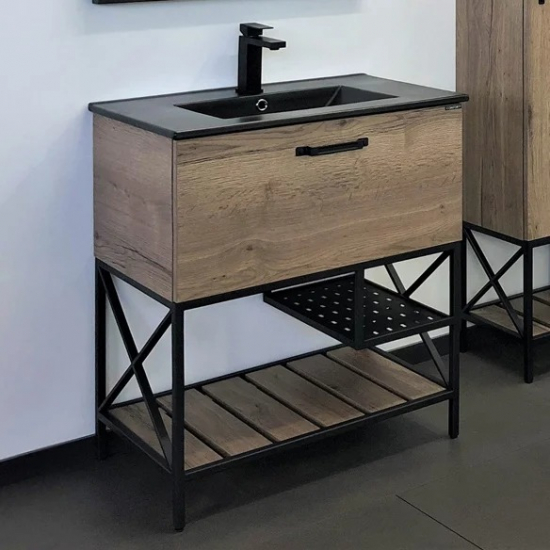 Тумба с раковиной COMFORTY Бредфорд 75, дуб темный