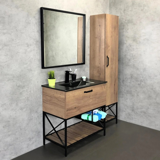 Тумба с раковиной COMFORTY Бредфорд 90 дуб темный