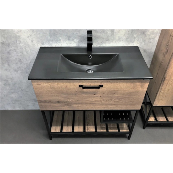 Тумба с раковиной COMFORTY Бредфорд 90 дуб темный