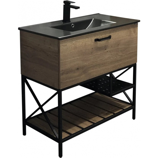 Тумба с раковиной COMFORTY Бредфорд 90 дуб темный